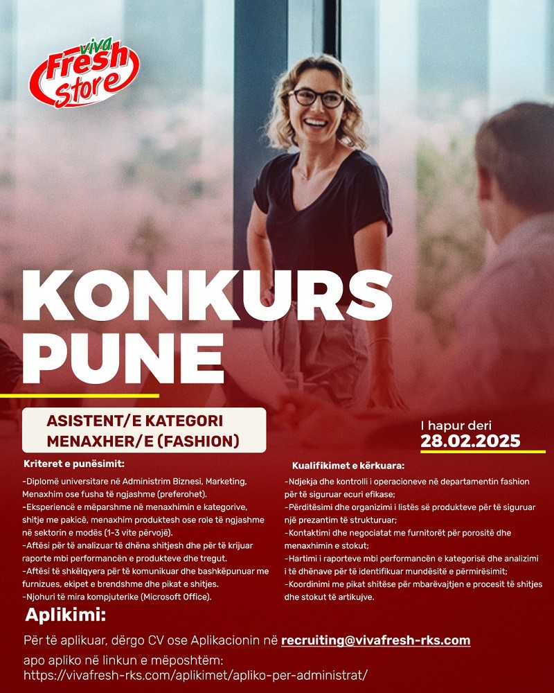 Asistente / Kategori, Menaxher/e (Fashion)